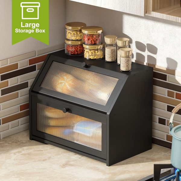 BMOSU Large Bread Box for Kitchen Countertop,Double Layer Bread Box for Kitchen Counter,Bamboo Wood Bread box Capacity Bin Storage(Black) - Image 4