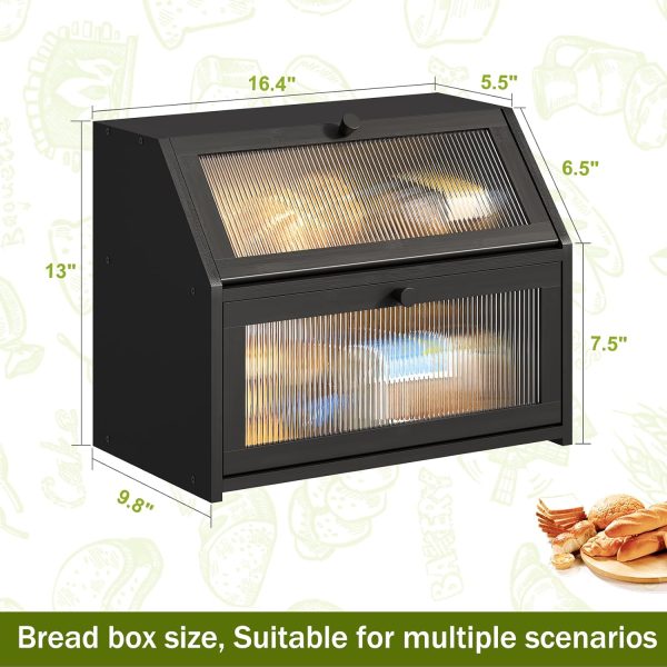 BMOSU Large Bread Box for Kitchen Countertop,Double Layer Bread Box for Kitchen Counter,Bamboo Wood Bread box Capacity Bin Storage(Black) - Image 7