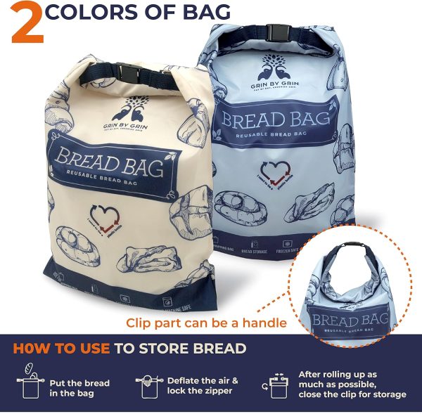 GRIN BY GRIN- 2 Packs Bread Bags, Zipper Reusable Bread Bags for Homemade Loaf, Freezer Sourdough Container, Fresh Keeping Extra Large, Reusable Food Storage Bag - Image 3