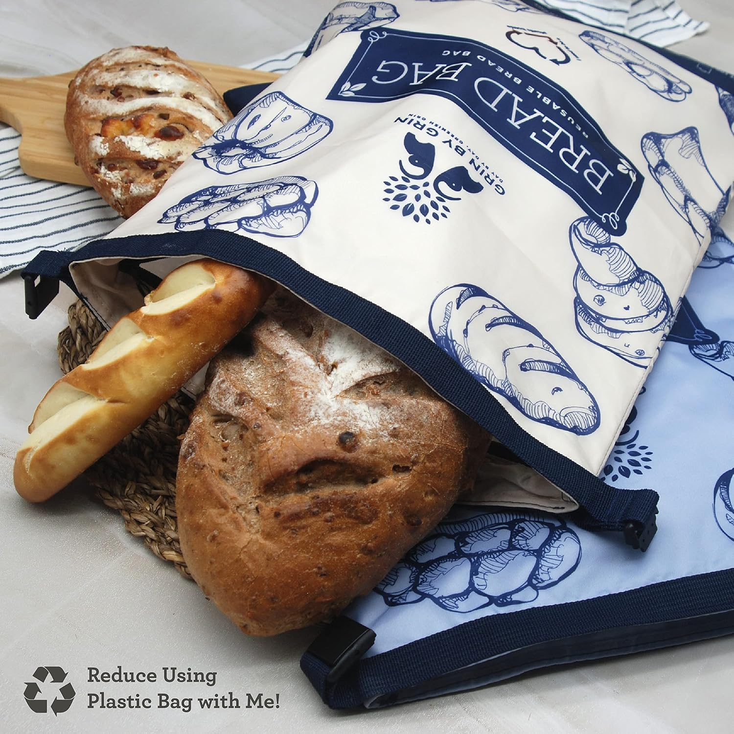 GRIN BY GRIN- 2 Packs Bread Bags, Zipper Reusable Bread Bags for Homemade Loaf, Freezer Sourdough Container, Fresh Keeping Extra Large, Reusable Food Storage Bag - Image 4