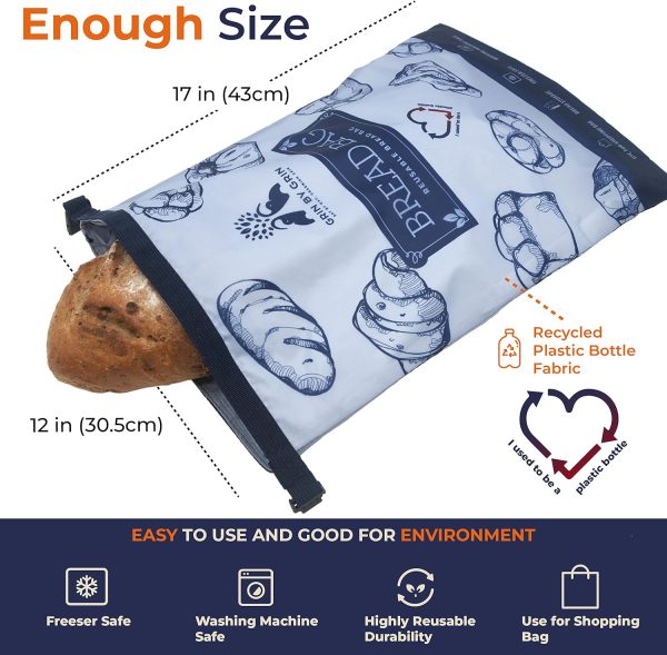 GRIN BY GRIN- 2 Packs Bread Bags, Zipper Reusable Bread Bags for Homemade Loaf, Freezer Sourdough Container, Fresh Keeping Extra Large, Reusable Food Storage Bag - Image 7