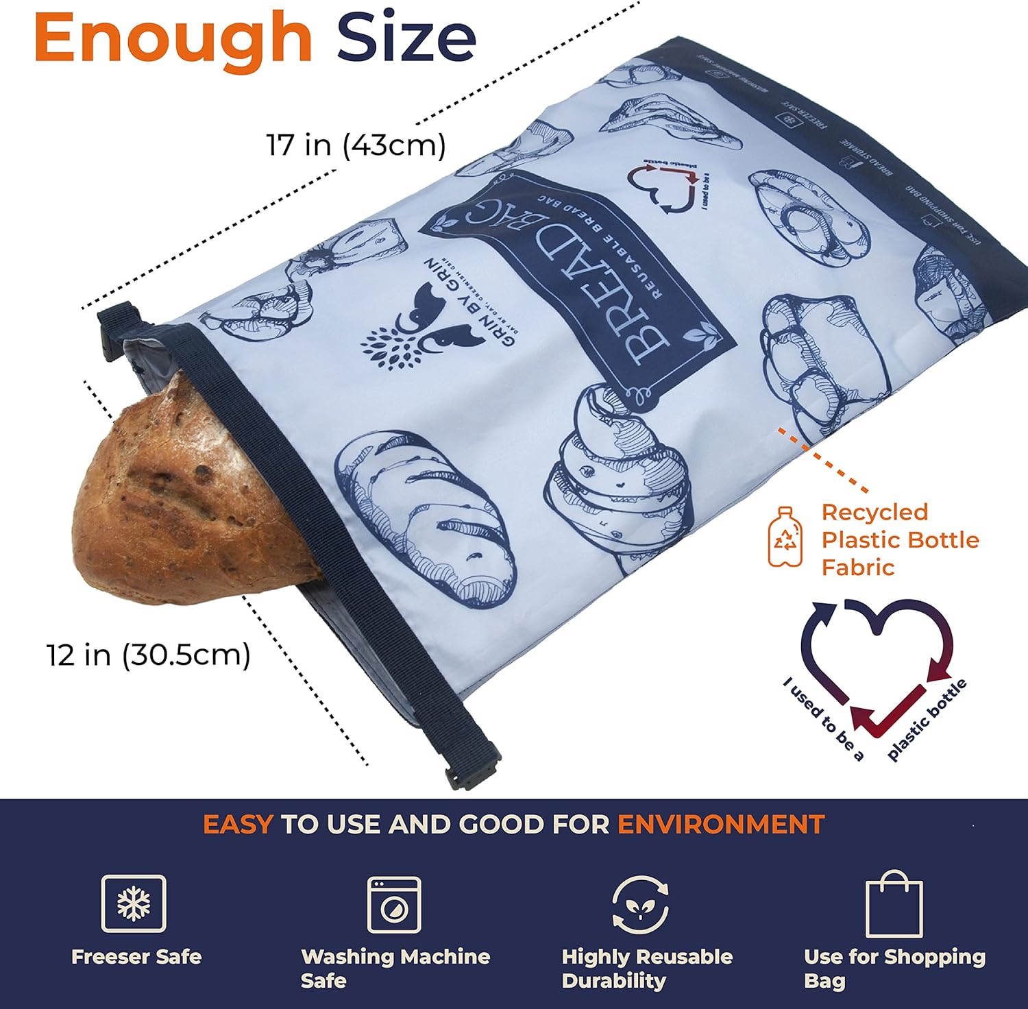 GRIN BY GRIN- 2 Packs Bread Bags, Zipper Reusable Bread Bags for Homemade Loaf, Freezer Sourdough Container, Fresh Keeping Extra Large, Reusable Food Storage Bag - Image 7