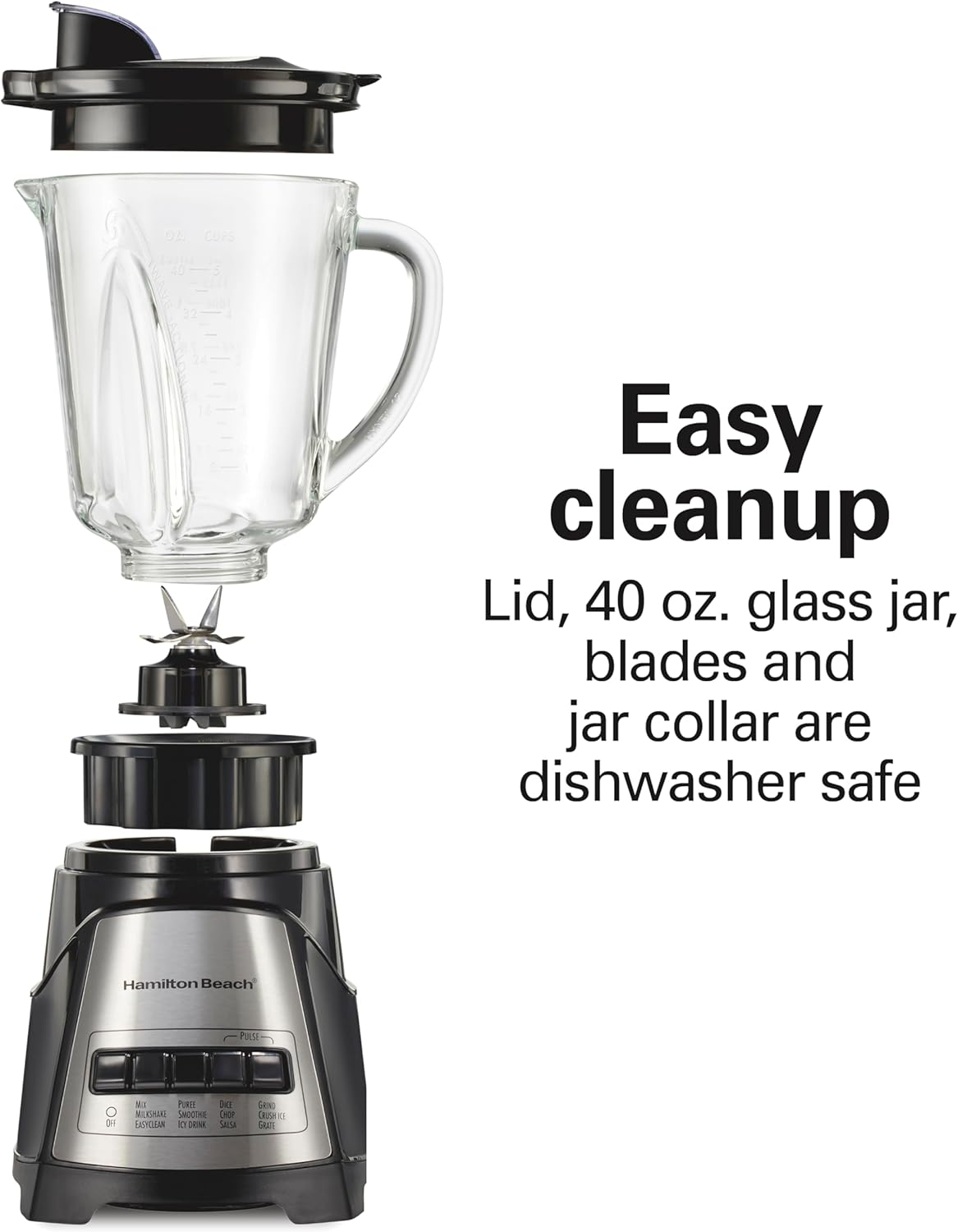 Hamilton Beach Power Elite Wave Action Blender For Smoothies, 40 Oz Glass Jar, 12 Functions Including Puree, Crush Ice, 700 Watts - Black (58148A) - Image 5